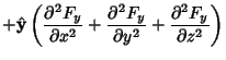 $\displaystyle + \hat {\bf y} \left({{\partial^2 F_y\over\partial x^2} + {\partial^2 F_y\over\partial y^2} + {\partial^2 F_y\over\partial z^2}}\right)$