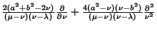 ${2(a^2+b^2-2\nu)\over(\mu-\nu)(\nu-\lambda)}{\partial\over\partial\nu} +{4(a^2-\nu)(\nu-b^2)\over(\mu-\nu)(\nu-\lambda)}{\partial^2\over\nu^2}$