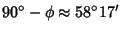 $\displaystyle 90^\circ-\phi\approx 58^\circ 17'$