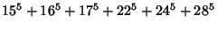 $\displaystyle 15^5+16^5+17^5+22^5+24^5+28^5$