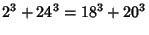 $\displaystyle 2^3+24^3=18^3+20^3$