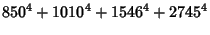 $\displaystyle 850^4+1010^4+1546^4+2745^4$