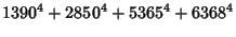 $\displaystyle 1390^4+2850^4+5365^4+6368^4$