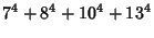 $\displaystyle 7^4+8^4+10^4+13^4$