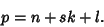 \begin{displaymath}
p=n+sk+l.
\end{displaymath}