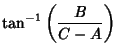 $\displaystyle \tan^{-1}\left({B\over C-A}\right)$