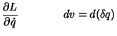 $\displaystyle {\partial L\over \partial \dot q} \qquad\qquad dv=d(\delta q)$