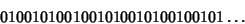 \begin{displaymath}
0100101001001010010100100101\dots
\end{displaymath}