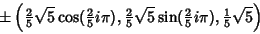 \begin{displaymath}
\pm \left({{\textstyle{2\over 5}}\sqrt{5}\cos({\textstyle{2\...
...style{2\over 5}} i\pi), {\textstyle{1\over 5}}\sqrt{5}}\right)
\end{displaymath}