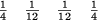 \begin{figure}\begin{center}${\textstyle{1\over 4}}\quad {\textstyle{1\over 12}}...
...ad {\textstyle{1\over 12}} \quad {\textstyle{1\over 4}}$\end{center}\end{figure}