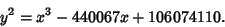 \begin{displaymath}
y^2=x^3-440067x+106074110.
\end{displaymath}