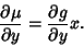 \begin{displaymath}
{\partial\mu\over\partial y} = {\partial g\over\partial y} x.
\end{displaymath}