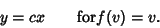 \begin{displaymath}
y = cx \qquad {\rm for} f(v) = v.
\end{displaymath}