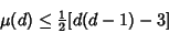 \begin{displaymath}
\mu(d)\leq {\textstyle{1\over 2}}[d(d-1)-3]
\end{displaymath}