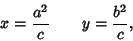 \begin{displaymath}
x={a^2\over c}\qquad y={b^2\over c},
\end{displaymath}