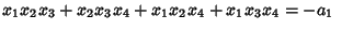 $ x_1x_2x_3+x_2x_3x_4+x_1x_2x_4+x_1x_3x_4 = -a_1\quad$