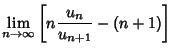 $\displaystyle \lim_{n\to\infty} \left[{n{u_n\over u_{n+1}}-(n+1)}\right]$