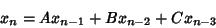 \begin{displaymath}
x_n=Ax_{n-1}+Bx_{n-2}+Cx_{n-3}
\end{displaymath}