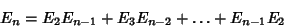 \begin{displaymath}
E_n=E_2E_{n-1}+E_3E_{n-2}+\ldots+E_{n-1}E_2
\end{displaymath}