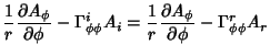 $\displaystyle {1\over r}{\partial A_\phi\over\partial\phi}-\Gamma_{\phi\phi}^iA_i
={1\over r}{\partial A_\phi\over\partial\phi}-\Gamma_{\phi\phi}^rA_r$