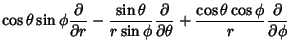 $\displaystyle \cos\theta\sin\phi {\partial\over\partial r} - {\sin\theta\over r...
...l\over\partial\theta} + {\cos\theta\cos\phi\over r} {\partial\over\partial\phi}$