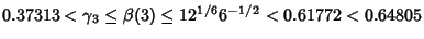 $0.37313<\gamma_3\leq\beta(3)\leq 12^{1/6}6^{-1/2}<0.61772<0.64805$