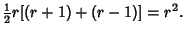 $\displaystyle {\textstyle{1\over 2}}r[(r+1)+(r-1)] = r^2.$