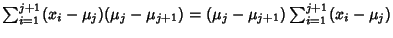 $\sum_{i=1}^{j+1} (x_i-\mu_j)(\mu_j-\mu_{j+1}) = (\mu_j-\mu_{j+1}) \sum_{i=1}^{j+1} (x_i-\mu_j)$