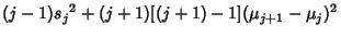 $\displaystyle (j-1){s_j}^2+(j+1)[(j+1)-1](\mu_{j+1}-\mu_j)^2$