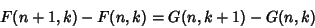 \begin{displaymath}
F(n+1,k)-F(n,k)=G(n,k+1)-G(n,k)
\end{displaymath}