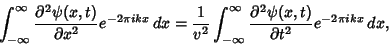 \begin{displaymath}
\int_{-\infty}^\infty {\partial^2\psi(x,t)\over\partial x^2}...
...fty {\partial^2 \psi(x,t)\over\partial t^2} e^{-2\pi ikx}\,dx,
\end{displaymath}